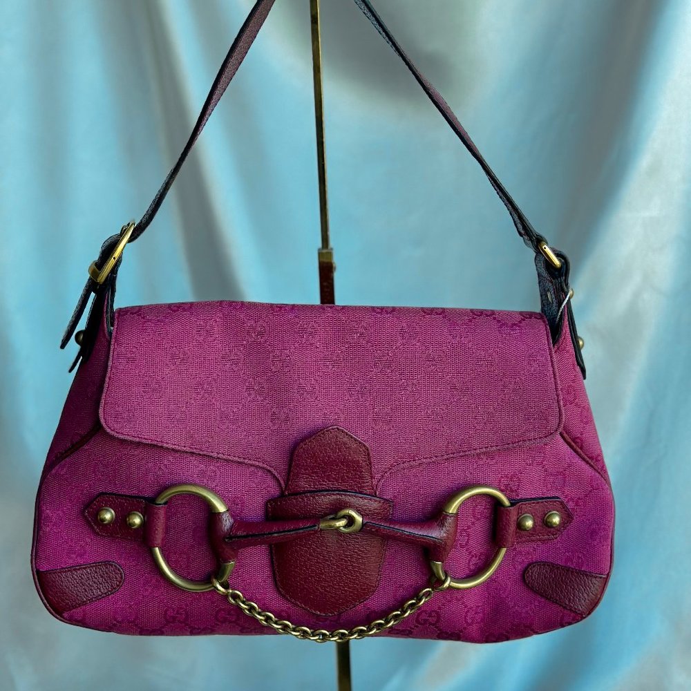 Gucci Canvas Horsebit Shoulder Bag
